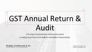 GST Annual Return Audit Planning Commencement and Documentation