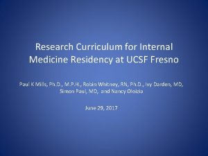 Research Curriculum for Internal Medicine Residency at UCSF