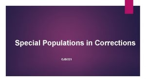 Special Populations in Corrections CJS221 Special Population Inmates