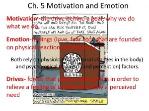 Ch 5 Motivation and Emotion Motivation the drive