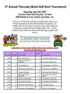 3 rd Annual Thursday Mixed Golf Goof Tournament
