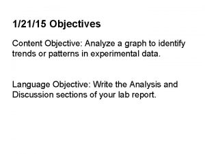 12115 Objectives Content Objective Analyze a graph to