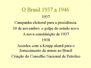 O Brasil 1937 a 1946 1937 Campanha eleitoral