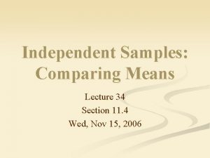 Independent Samples Comparing Means Lecture 34 Section 11