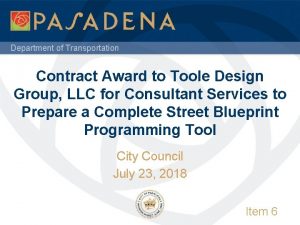 Department of Transportation Contract Award to Toole Design