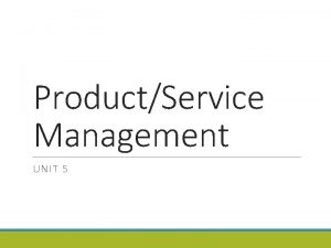 ProductService Management UNIT 5 ProductService Management PRODUCTSERVICE MANAGEMENT