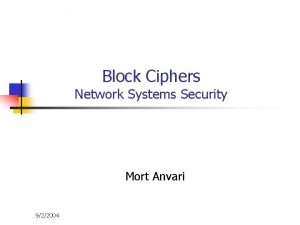 Block Ciphers Network Systems Security Mort Anvari 922004