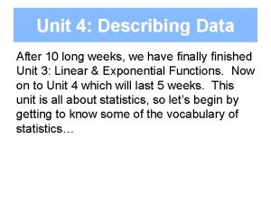 Unit 4 Describing Data After 10 long weeks