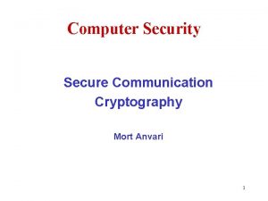 Computer Security Secure Communication Cryptography Mort Anvari 1