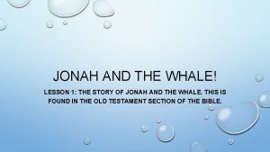 JONAH AND THE WHALE LESSON 1 THE STORY