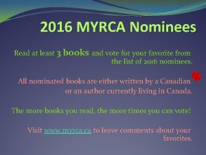 2016 MYRCA Nominees Read at least 3 books