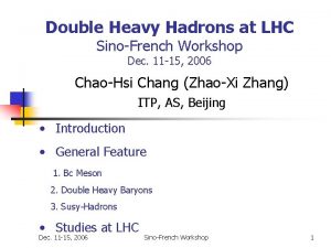 Double Heavy Hadrons at LHC SinoFrench Workshop Dec