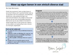 Meer op eigen benen in een etnisch diverse