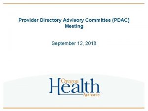 Provider Directory Advisory Committee PDAC Meeting September 12