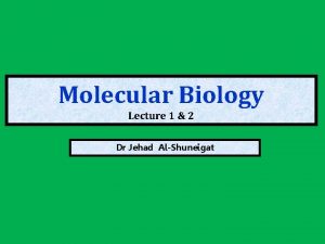 Molecular Biology Lecture 1 2 Dr Jehad AlShuneigat