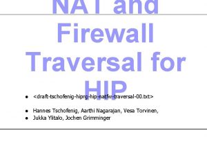 NAT and Firewall Traversal for HIP l drafttschofenighiprghipnatfwtraversal00