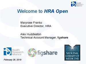 Welcome to HRA Open Maryrose Franko Executive Director