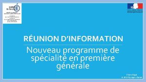 RUNION DINFORMATION Nouveau programme de spcialit en premire