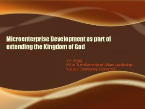 Microenterprise Development as part of extending the Kingdom
