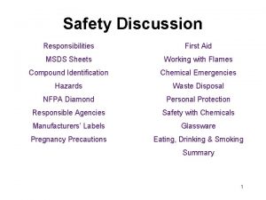 Safety Discussion Responsibilities First Aid MSDS Sheets Working