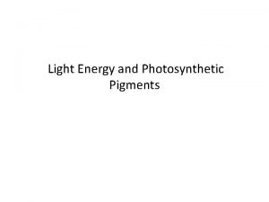 Light Energy and Photosynthetic Pigments Photosynthesis In plants