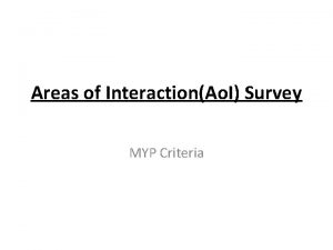 Areas of InteractionAo I Survey MYP Criteria Approaches