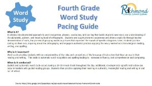 Word Study Fourth Grade Word Study Pacing Guide