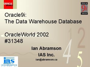Oracle 9 i The Data Warehouse Database Oracle