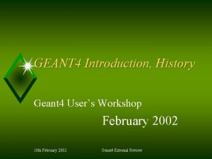 GEANT 4 Introduction History Geant 4 Users Workshop