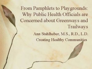 From Pamphlets to Playgrounds Why Public Health Officials