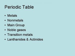 Periodic Table Metals Nonmetals Main Group Noble gases