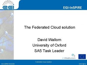 EGIIn SPIRE The Federated Cloud solution David Wallom