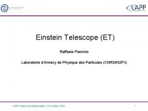 Einstein Telescope ET Raffaele Flaminio Laboratoire dAnnecy de