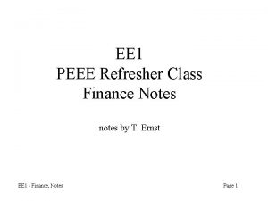 EE 1 PEEE Refresher Class Finance Notes notes