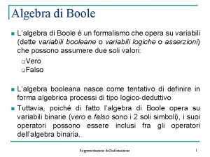 Algebra di Boole n Lalgebra di Boole un