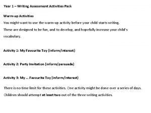 Year 1 Writing Assessment Activities Pack Warmup Activities