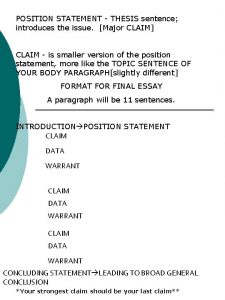 POSITION STATEMENT THESIS sentence introduces the issue Major