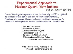 Experimental Approach to Nuclear Quark Distributions Rolf Ent