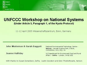 UNFCCC Workshop on National Systems Under Article 5