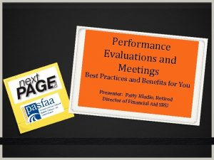 Performanc e Evaluations and Meetings Best Practic ces
