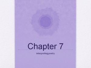 Chapter 7 Interpreting poetry Introduction Poetry involves an