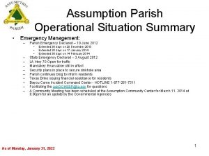 Assumption Parish Operational Situation Summary Emergency Management Parish