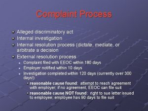 Complaint Process Alleged discriminatory act Internal investigation Internal