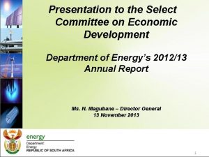 Presentation to the Select Committee on Economic Development