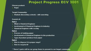 Project Progress ECV 3001 Chosen product q Paper