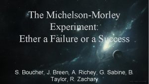 The MichelsonMorley Experiment Ether a Failure or a