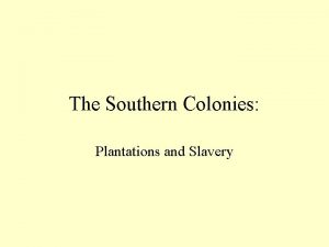 The Southern Colonies Plantations and Slavery The Plantation