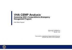 VHA CEMP Analysis Assessing VHAs Comprehensive Emergency Management