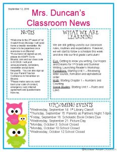 September 12 2016 Mrs Duncans Classroom News Welcome