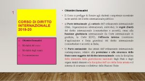 Obiettivi formativi 1 CORSO DI DIRITTO INTERNAZIONALE 2019